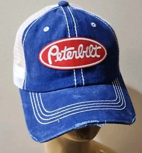 Peterbilt Trucker Hat Distressed Baseball Cap Royal Blue & White PETERBILT HAT - Picture 1 of 17