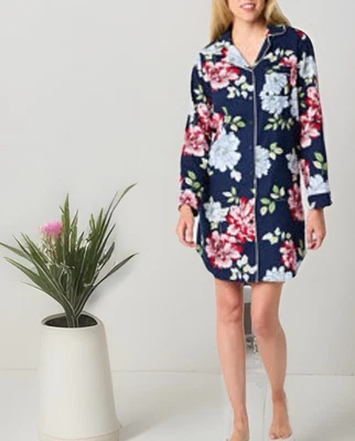 Camisón Liz Claiborne Mujer Franela Manga Larga Azul Marino Floral XX-Grande Foto 1 de 2