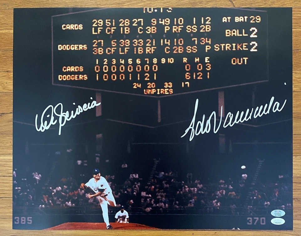 费尔南多·瓦伦苏埃拉·迈克·西奥西亚 签名 亲笔签名 16x20 “NO-HITTER” JSA PSA — 第 1/1 张图片