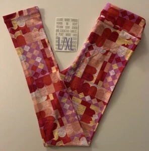 NWT LuLaRoe Kids' L/XL Red Pink Purple Coral & Cream Geometric Leggings UNICORN - Picture 1 of 2