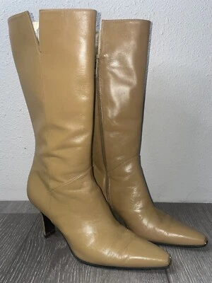 Stuart Weitzman Leather Calf Boots Size 6 M Camel/Beige Pointed Toe Side Zip - Image 1 of 4
