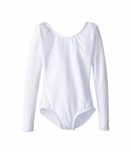 $55 Capezio White Girl's Solid Dance Long Sleeve Leotard Bodysuit Top Size 1 - Picture 1 of 1