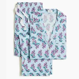 J Crew Blue Breeze Short-Sleeve Cotton Pajama Set Sz L Cropped Pant NWT $118 - Picture 1 of 2