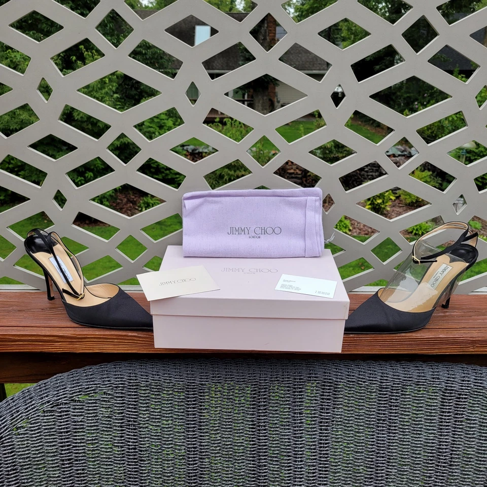 Jimmy Choo Entrap Slingback Black Leather Med Heel Shoes SZ41/US 10: LIGHT WEAR - Image 1 of 4