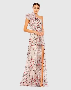 NWT Mac Duggal Embellished Ruffled One Shoulder A Line Gown Rose Multi Size 20 - Picture 1 of 19