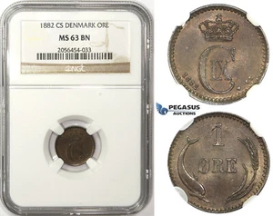 ZM37, Denmark, Christian IX, 1 Øre 1882 CS, Copenhagen, NGC MS63BN - Picture 1 of 1