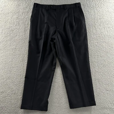 Calça social Michael Kors masculina preta tamanho 38 plissada algemada mistura de poliéster - Imagem 1 de 4