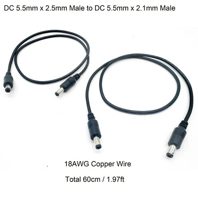2pcs DC Power 5.5mm x 2.5mm Male to 2.1mm Male Camera Cable 18AWG LED Strip CCTV - Image 1 of 4