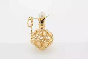 Estate Sale Vintage 14k Yellow Gold Wine Pitcher Pearl Charm Women's Jewelry - Picture 1 of 4