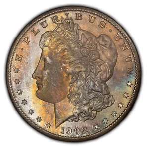 1902-O $1 Morgan Dollar - Pastel Rainbow Toning - NGC MS 64 - VIDEO - SKU-D3123 - Picture 1 of 15