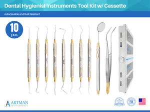 Dentalhygieniker Instrumente Werkzeugset 10 Stck. mit Sterilisationskassette ARTMAN - Bild 1 von 10