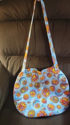 Handmade Laurel Burch Fabric Celestial Dreams Suns and Moons Blue Shoulder Bag - Image 1 of 4