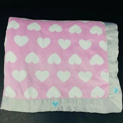 Manta Rosa Gerber Corazones Blancos DULCE BEBÉ Gris Borde Satinado Púrpura Sherpa  Foto 1 de 4