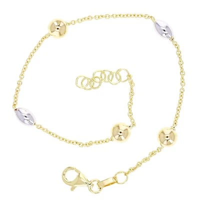 Italian 14k Two Tone Gold Oval & Round Ball Bead Station Bracelet 7.5" 2.5 grams - Image 1 of 4