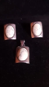 Juego de colgantes y pendientes de plata de ley 925 con tiza ámbar 16 g - Imagen 1 de 6