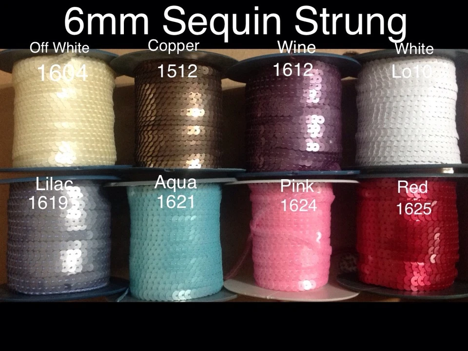 6MM New FLAT SEQUIN STRUNG STRING PLAIN-ASSORTED COLOURS - Image 1 of 1