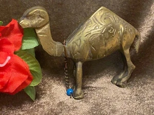 Brass Camel with Carvings and Beaded Chain Collar - Picture 1 of 6