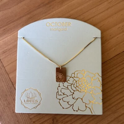 Collar Colgante Loto Joyería Estudio Octubre Nacimiento Flor Caléndula ¡Nuevo! Foto 1 de 3