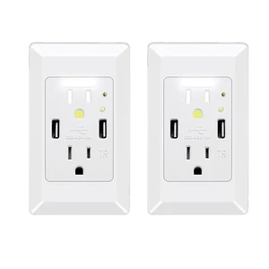 4.2A LED Night Light Outlet Wall Adapter with 2 AC Outlets and 2 USB Ports Light - Picture 1 of 9