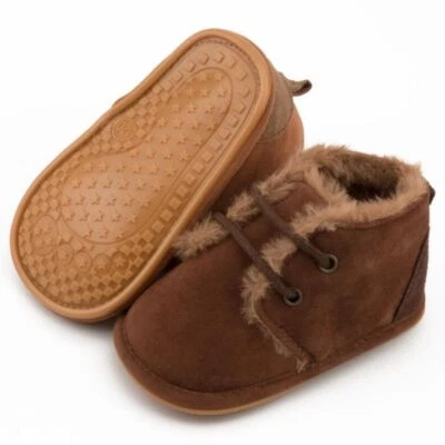 Bebés Niñas Niños Recién Nacido Infante Suela Suave Zapatos Planos Cálidos Botas Forradas de Piel Invierno Foto 1 de 4