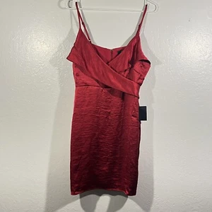 Lulu’s Satin Finish Mini Dress Size XL Red V Neck Spaghetti Strap NWT Back Zip - Picture 1 of 10