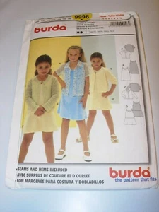 GIRLS CHILDS UNCUT BURDA 9996 Sewing Pattern DRESS JACKET BLOUSE PARTY SIZE 4-10 - Picture 1 of 3