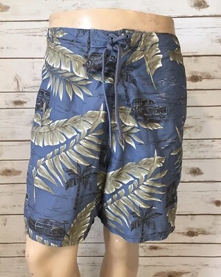 Islander Hawaiian Swim Trunks Mens XL Hidden Pocket 1/2 Elastic Mesh Liner Blue - Image 1 of 4