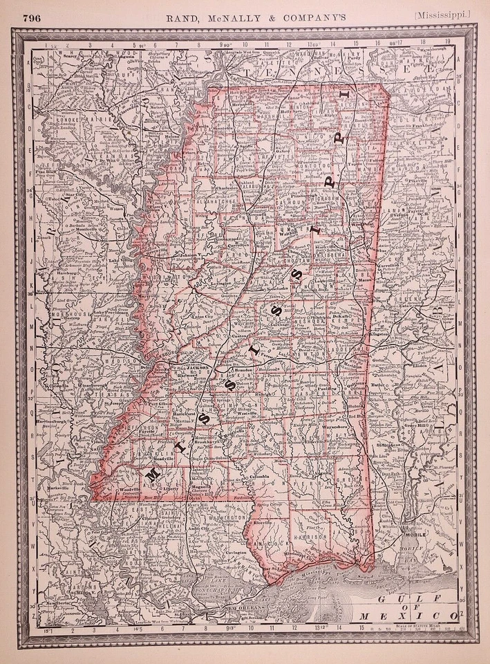 Mapa 1882 ~ Mississippi ~ Envío y devolución gratuitos - (11x15) Foto 1 de 1