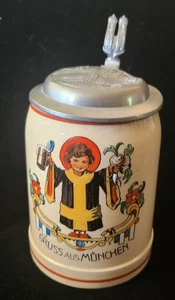 Vintage Gruss Aus Munchen Ceramic Lidded Souvenir Beer Stein, 60s, 18 oz, As Is - Picture 1 of 9