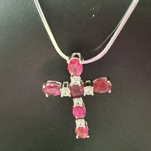 Sterling Silver 925 Snake Chain & Ruby And Zircons Stones Stunning Catholic - Picture 1 of 10