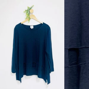 Spirit House Marine Jersey Strick Cutout Langarm Lagenlook Minimalistisch Top Large - Bild 1 von 10