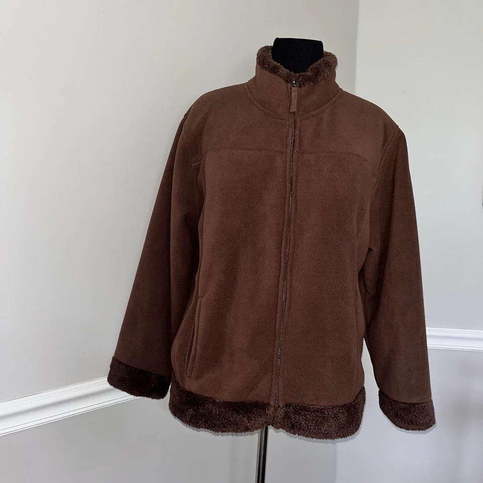 Chaqueta Jane Ashley para mujer 1X marrón con cremallera polar ropa exterior de invierno Foto 1 de 4