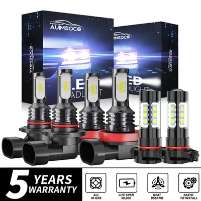 For Jeep Grand Cherokee 2011 2012 2013 LED Headlight High Low + Fog Lights Bulbs - Image 1 of 4