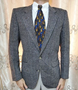 Vintage herringbone Wool & Silk tweed bespoke classic hunting jacket blazer 38R - Picture 1 of 10