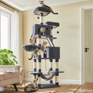 Cat Tree, 81.1-Inch Large Cat Tower with 13 Scratching Posts, 2 Perches, 2 Ca... - Picture 1 of 8