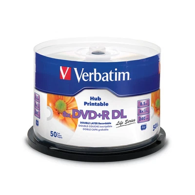 Verbatim DVD+R DL 8.5GB 8X White Inkjet Hub Printable 50pk Spindle - Image 1 of 3