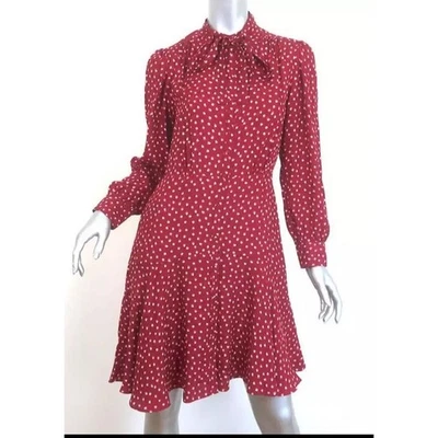 Rebecca Taylor сердце печать галстук платье красный шелк размер 4 длинным рукавом рубашка платье - Изображение 1 из 4