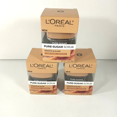 Lot Of 3 L'Oréal Paris Skin Care Pure Sugar Face Scrub w/ Grapeseed 1.7oz - Image 1 of 4