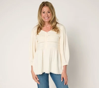 Top para mujer LOGO by Lori Goldstein talla S 100 % algodón con pintucks blanco A692534 Foto 1 de 4