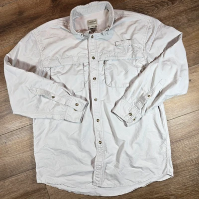 LL Bean Men’s M Beige Vented Fishing Outdoor Shirt Button Front Utility Safari - Image 1 of 4