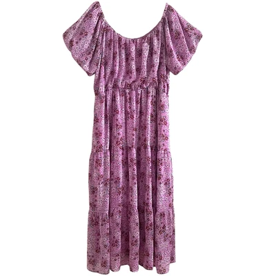 Maxi Vestido Draper James Ditsy Floral Púrpura En Niveles 2X Cottagecore Campesino Fluido Foto 1 de 4