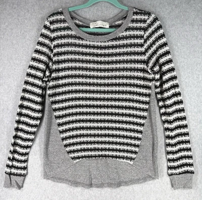 Vintage Havana Crochet Knit Sweater Black White Gray Striped Long Sleeve Pre-Own - Image 1 of 4