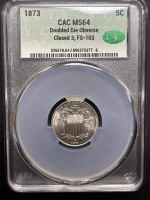 Escudo níquel 1873 CL 3 DDO CACG MS64 TOP POP dramático doble troquel Foto 1 de 4