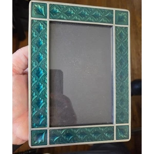 Marco de fotos de vitral vintage Danforth peltre Art Deco hoja verde esmalte - Imagen 1 de 13