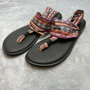 Sanuk Yoga Mat Sandals Womens 9 Aztec Southwest Slingback Comfort Beach Thongs - Picture 1 of 7