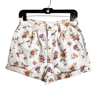 American Eagle Mom Short Denim Jean Shorts Womens 2 Floral White Mauve High Rise - Picture 1 of 5