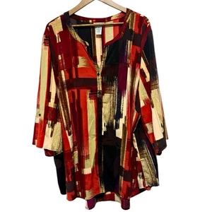 Blusa Catherines Mujer 4X Roja Estampado Abstracto Manga 3/4 Popover Túnica Relajada - Imagen 1 de 10
