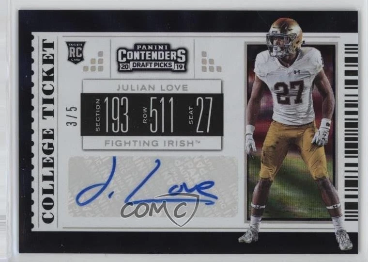 2019 Contenders Draft Picks College Fame Ticket /5 Julian Love Rookie Auto RC - Image 1 of 2