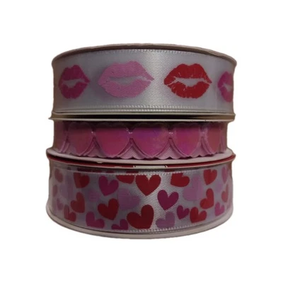 9 jardas NOVA FITA DOS NAMORADOS 3 estilos LÁBIOS CORAÇÕES RECORTADOS artesanato faça você mesmo arcos de coroa de flores - Imagem 1 de 4