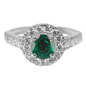 1.37Ct 100% Natural Green Emerald IGI Certified Diamond Ring In 14KT White Gold - Bild 1 von 4